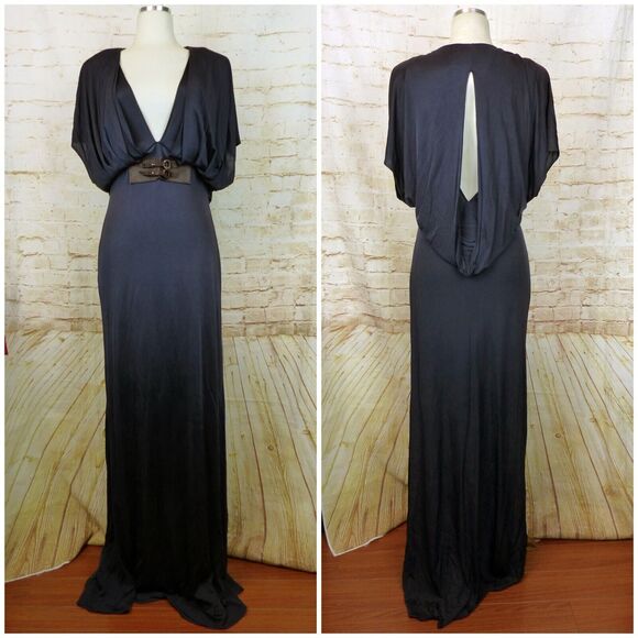 Yigal Azrouel Maxi Gown Womens 3 Blue Deep V Draped Rayon Dress Bridal Greek Y2K - Picture 2 of 16